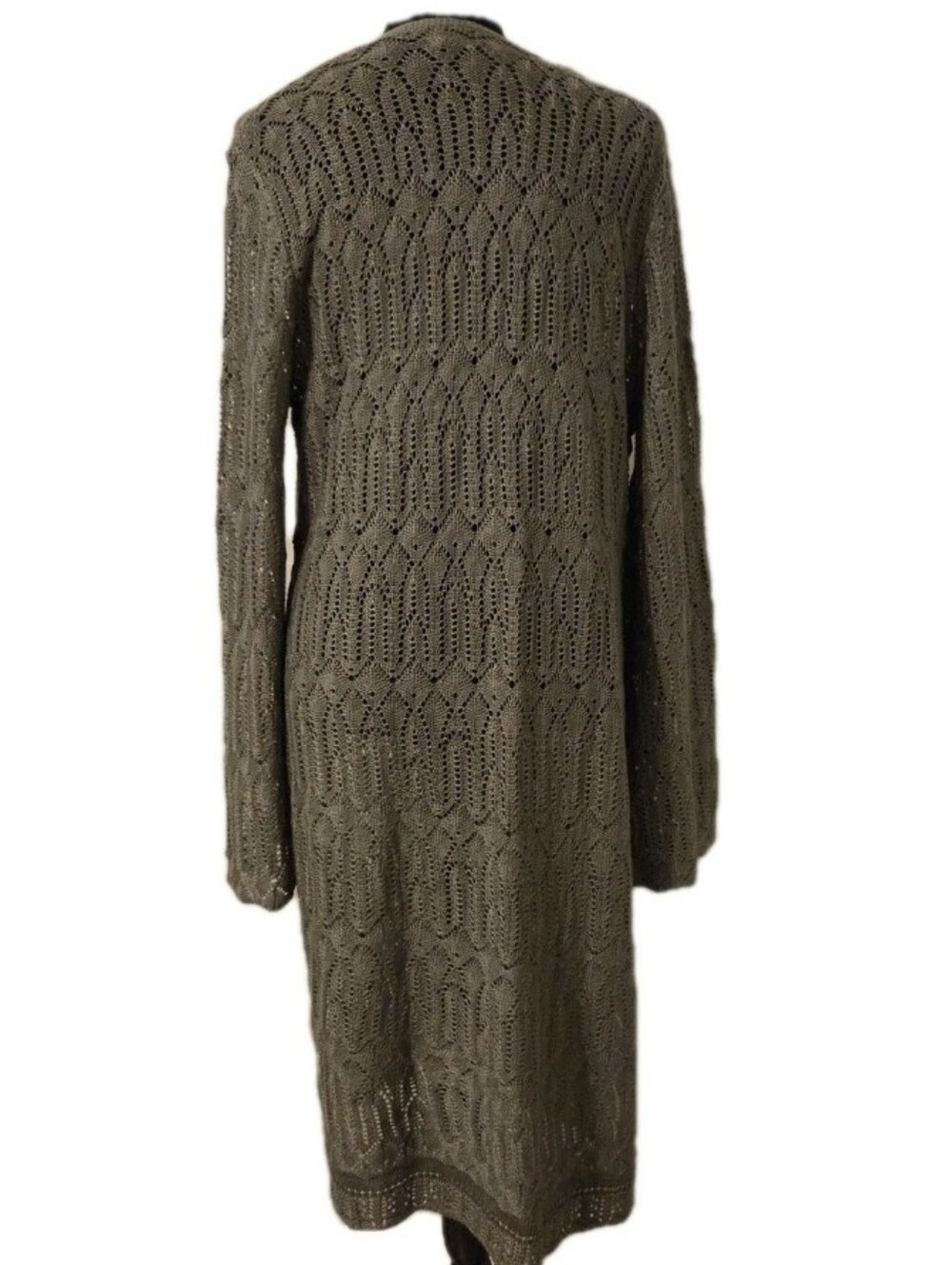 Olive Crochet Womens Boho Open Knit Longline Festival Cardigan Duster. Sz XL - Picture 2 of 8